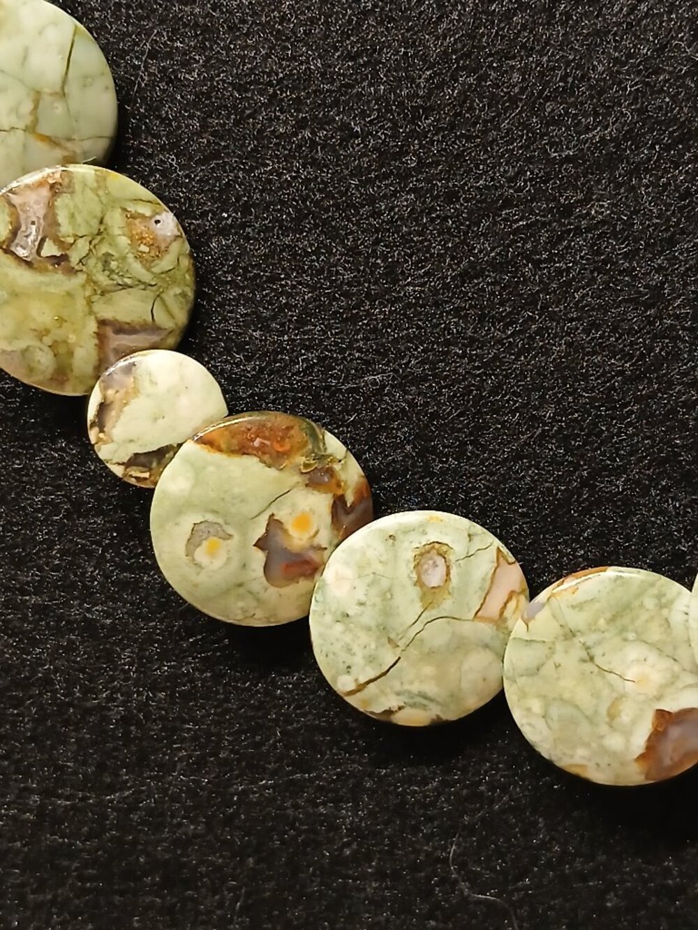 Vintage Rainforest Jasper Disk Necklace - 30 inches - Picture 4 of 7